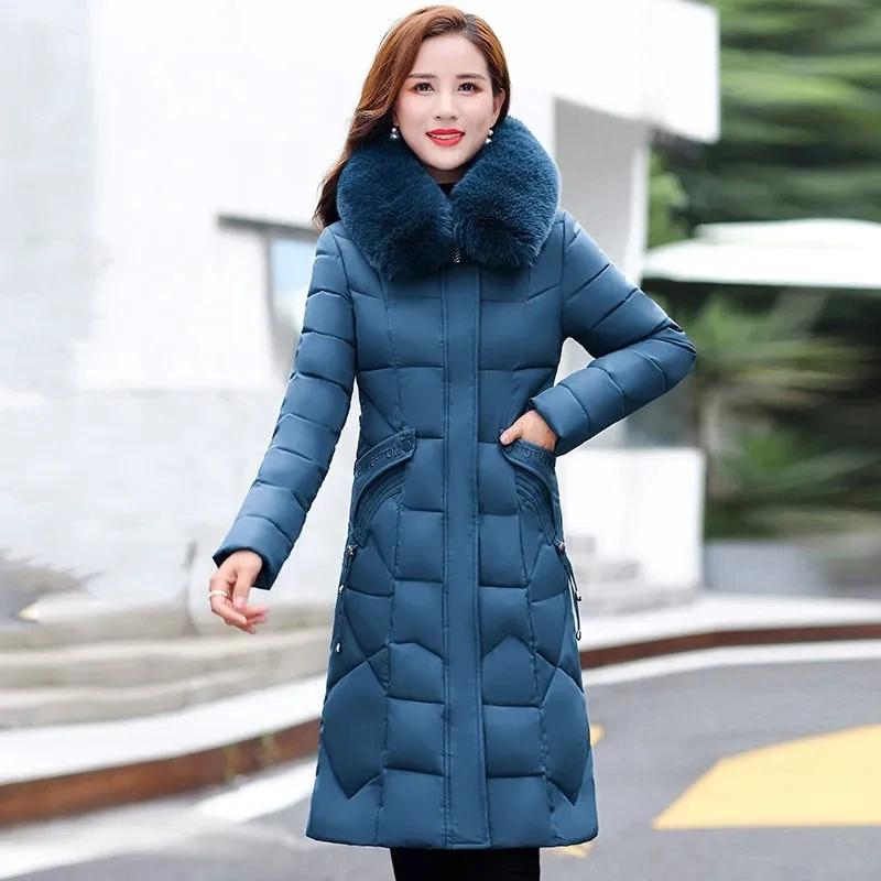 

2022 Warm Winter Jacket Womens Long Parkas Hooded Fur Collar Slim Thicken Down Cotton Jacket Winter Coats Woman Outerwear 4XL