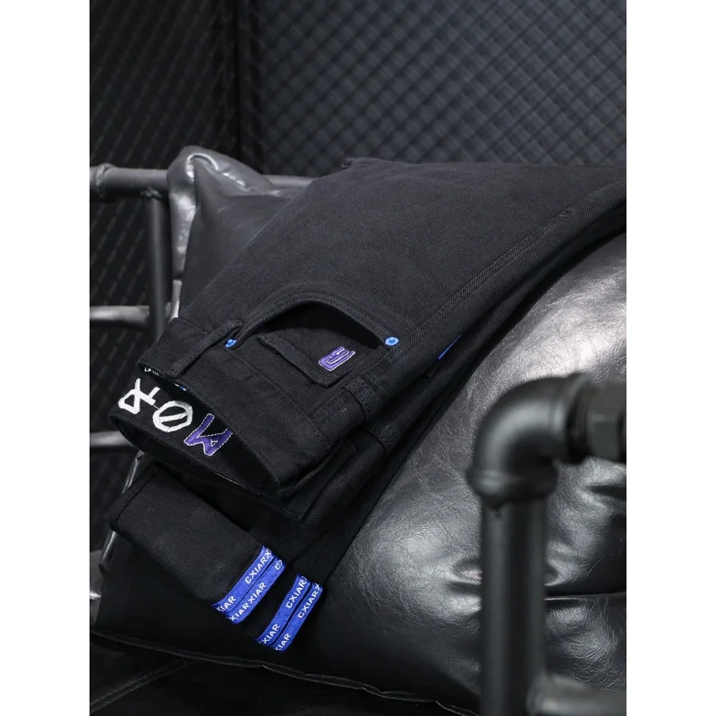 Black Slim Jeans Men's Autumn and Winter Embroidered Men's Fashion Versatile Youth Stretch Casual Simple Straight-Leg Pants