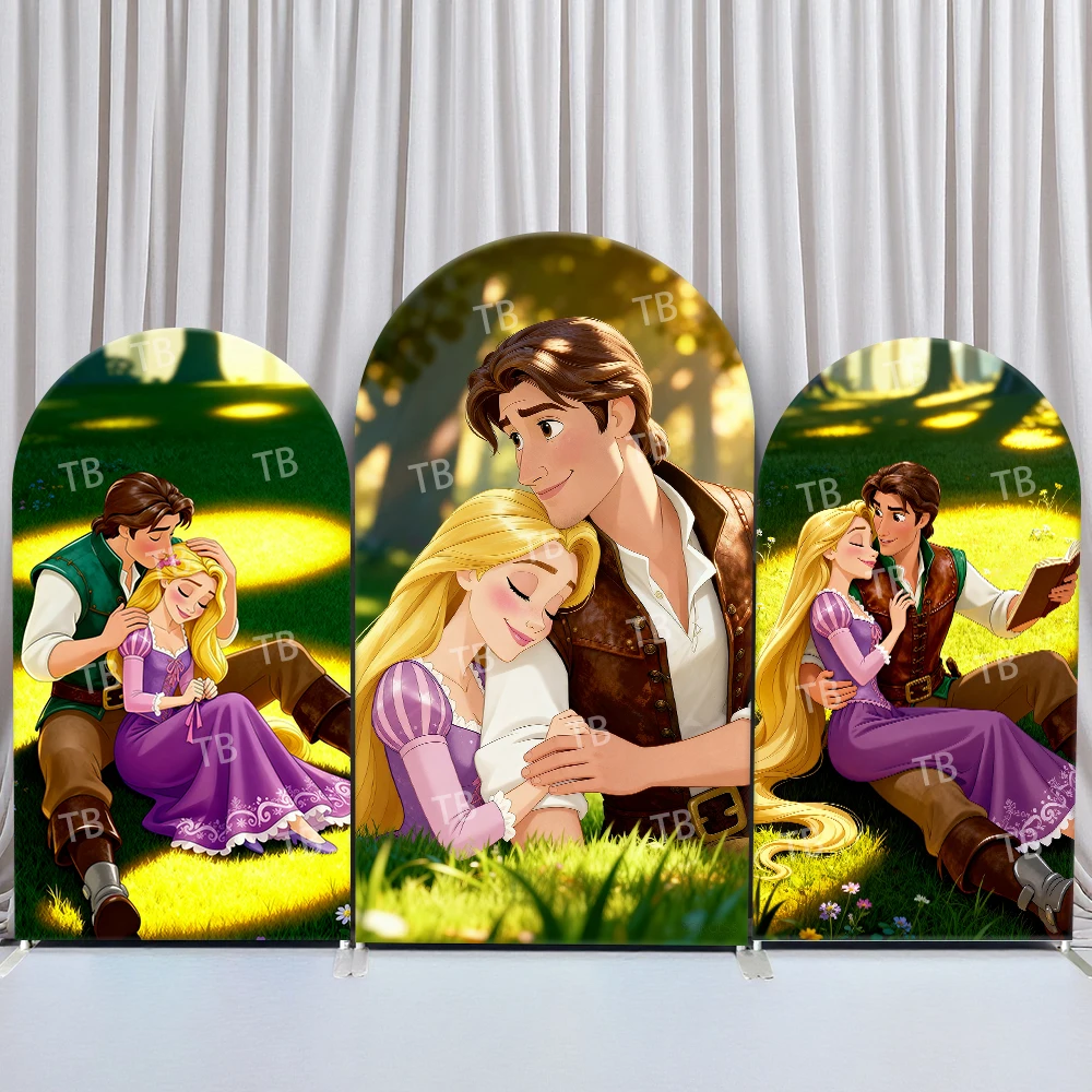 

Disney Rapunzel and Flynn Arch Backdrop cover Dreamy Forest Meadow Scene for Kids’ Birthday,Baby Shower Party Photo Booth Decor
