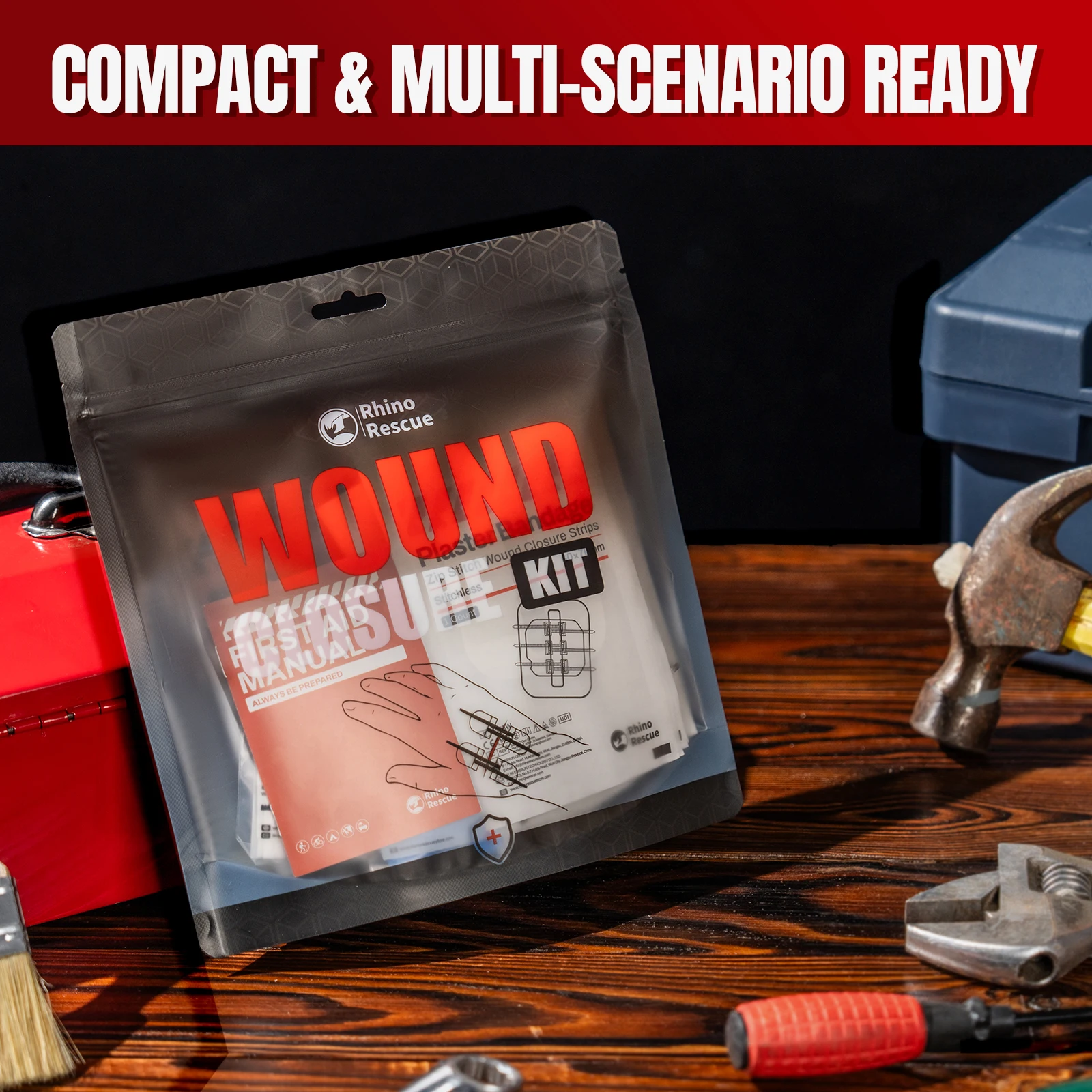 

RHINO RESCUE Zip Stitch 6pcs with Wound Dresssings, Wound Closure Strips, Zipstitch Laceration Closure Kit for Cut Care Band-aid