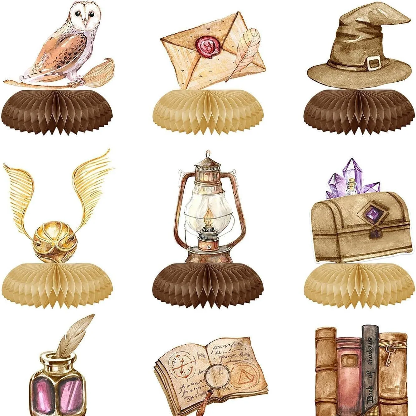 Adornos de papel con diseño de panal de abeja estilo anime, accesorios de decoración para cumpleaños, accesorios temáticos de Harry Potter.