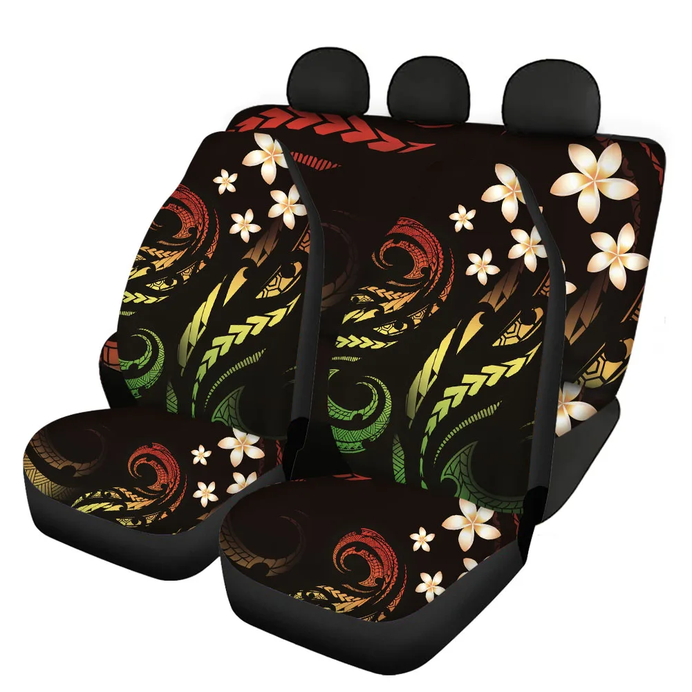 INSTANTARTS Front/Back Auto Seat Covers Micronesian Reggae Polynesian Plumeria Print Set of 4Pcs Car Interior Seats Protector