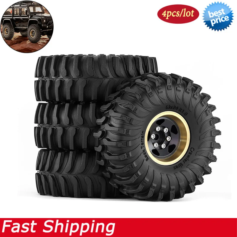 

4Pcs 1.0" New Brass Wheels & Tires for 1/18 TRX4M SCX24 FMS Ascent-18 1/24 Axial SCX24 AX24 FCX24 RC Crawler Upgrade Parts