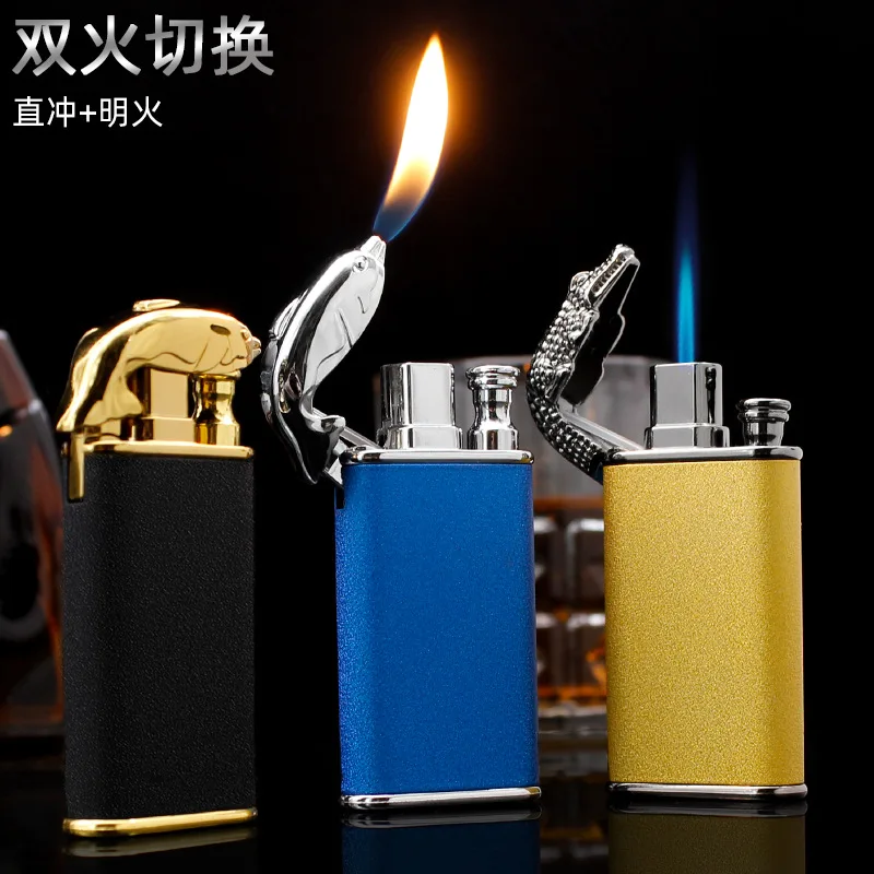 Creative double fire lighter, gas lighter, Flame cigarette lighter, Outdoor metal lighters, Smoking tool