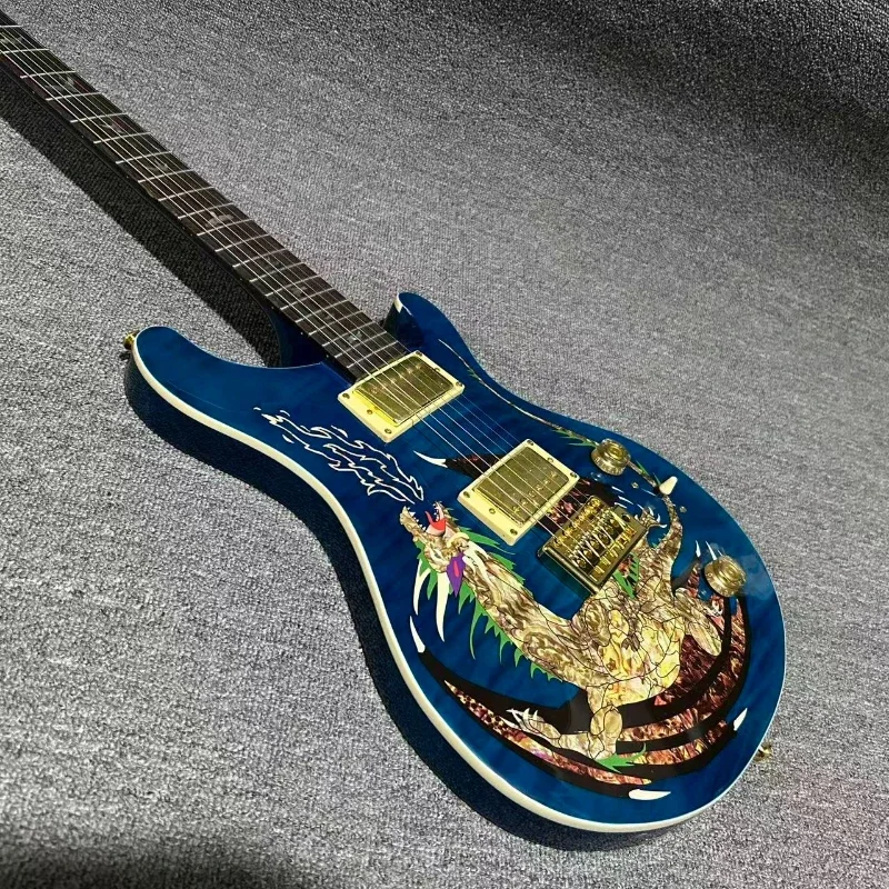 التوصيل المجاني الغيتار الكهربائي الأسود خشب الورد الرقبة الماهوجني الجسم PRS مخصص 24 التنين