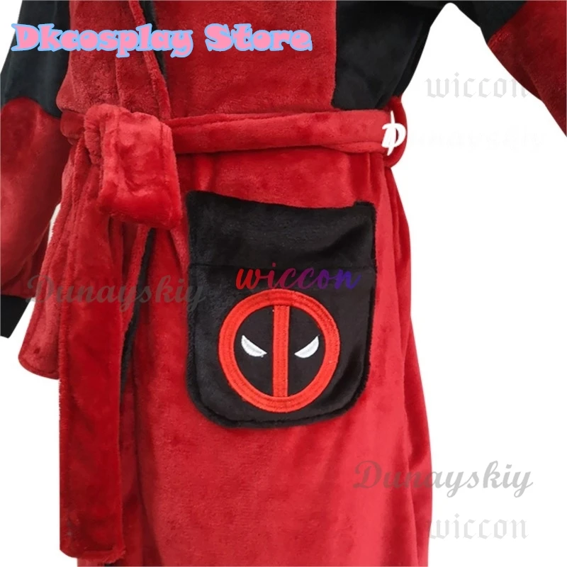 Movie Dead3pool Bathrobe Cosplay Costume Adult Unisex Flannel Hooded Pajamas Halloween Deadpool Cosplay Costume Sleepwear Robe