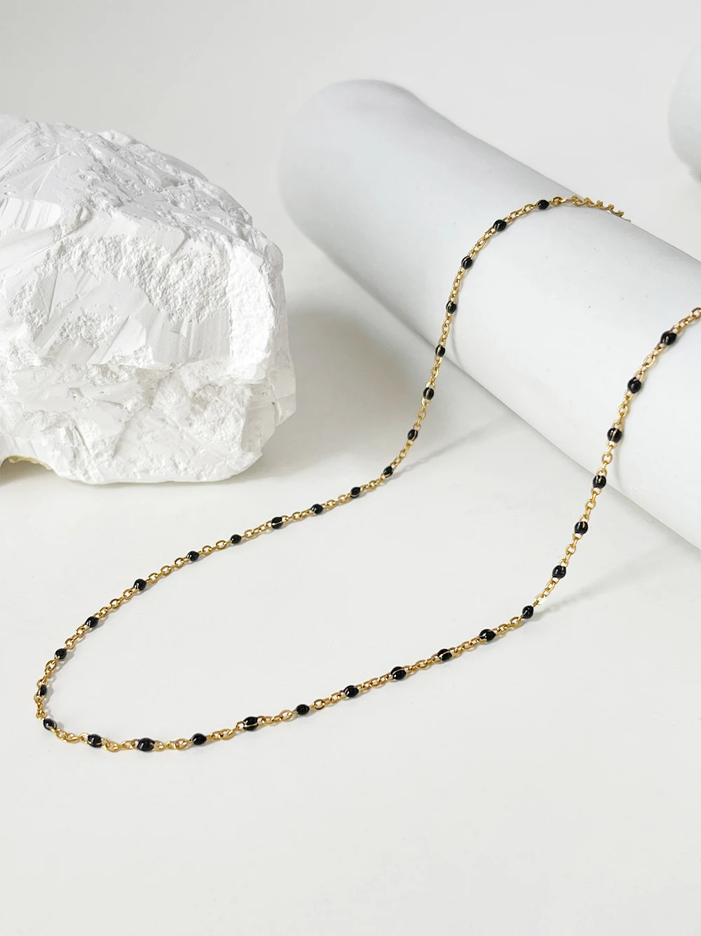 Peri\'sBox Stainless Steel Black Enamel Dot Thin Chain Choker Necklace Minimal Dainty Tiny Beaded Satellite Chains Jewelry Women
