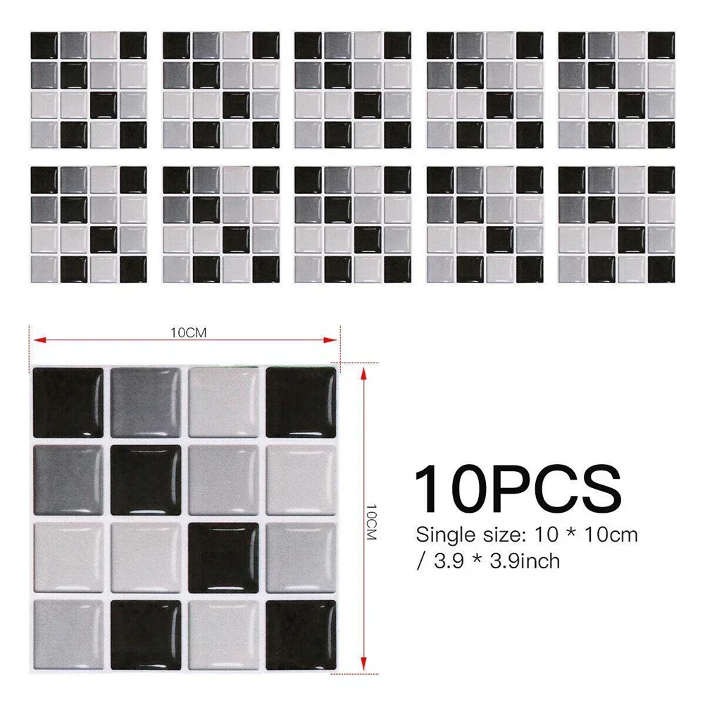 

10PCS Stereo Bright Film Mosaic Creative Tile Sticker Decoration DIY Wall Floor Sticker For Bathroom Sticker Kitchen