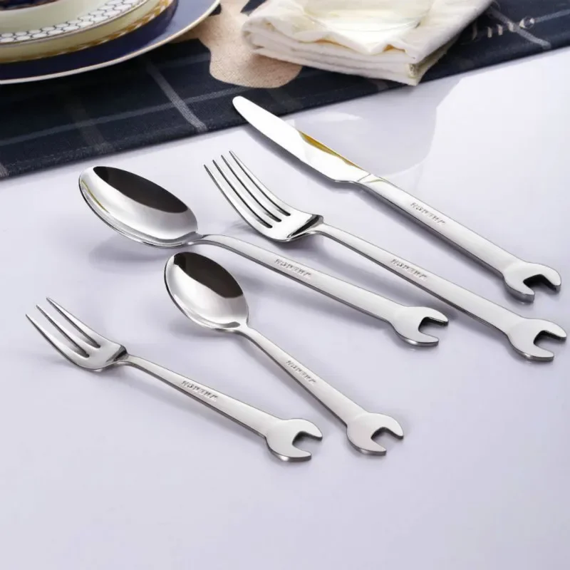 Shovel Wrench Shape Dessert Fork Dinner Set Stainless Steel Cutlery Tableware Kid Gift Kitchen Dinnerware