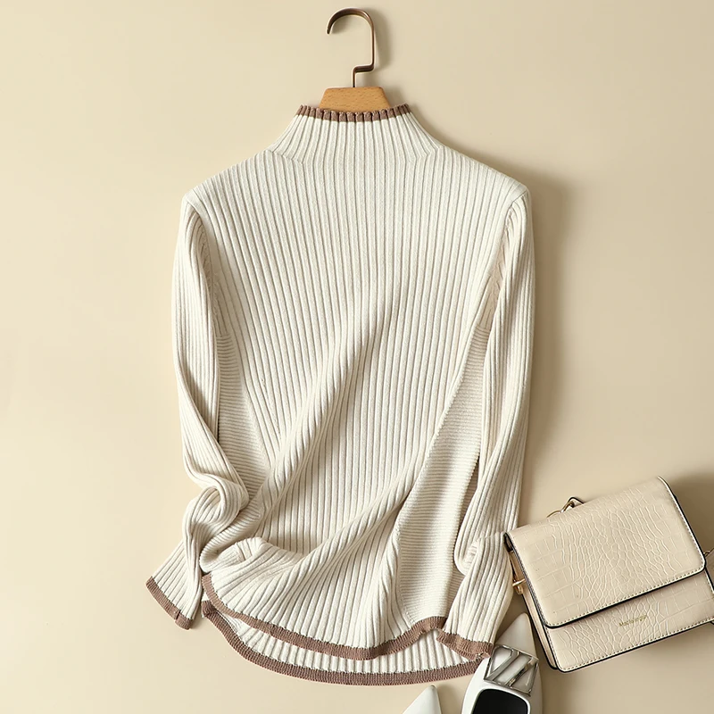 

Autumn New Knitted Women Sweater Pullovers 2022 Elastic Striped Office Lady Elegant Buttoming Pulls Tops