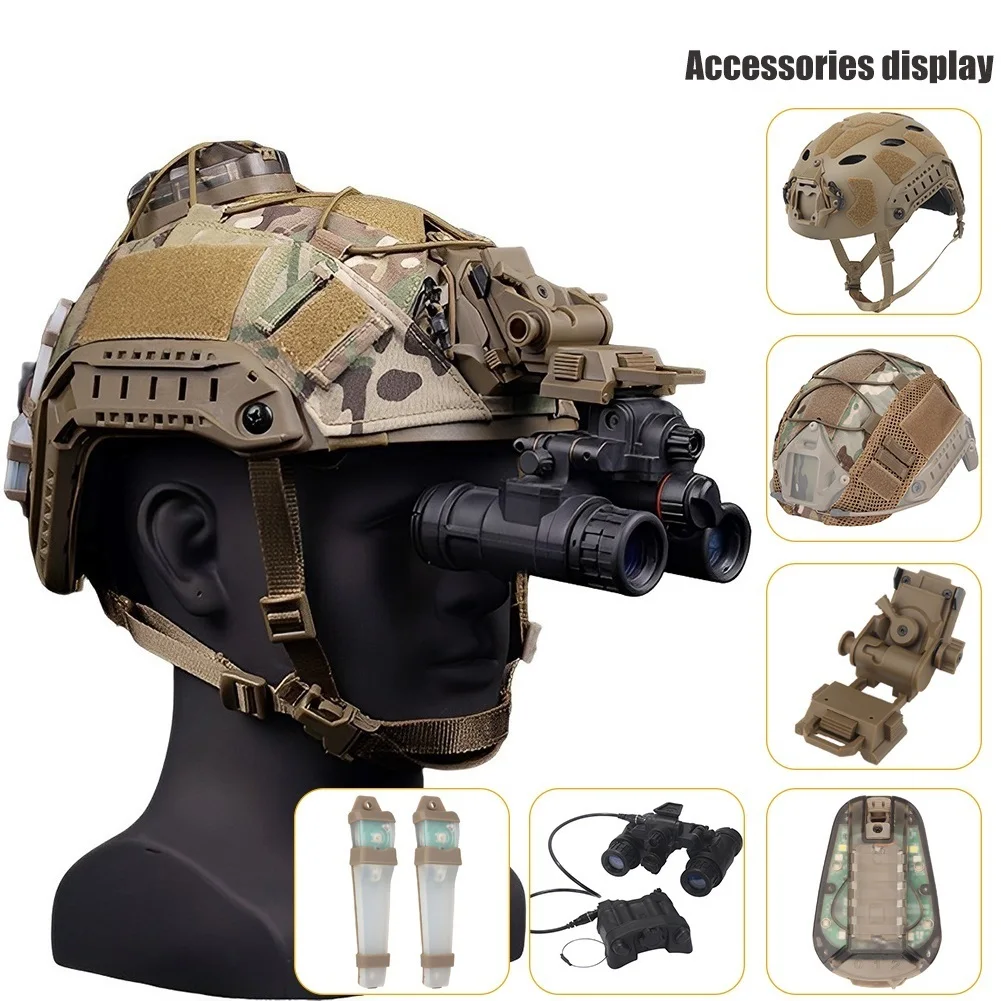 

Tactical Airsoft Helmet Set FAST Helmet Cover PVS31 Model L4G24 Bracket Ladybug Light Signal Light For Cs Field Game Protective