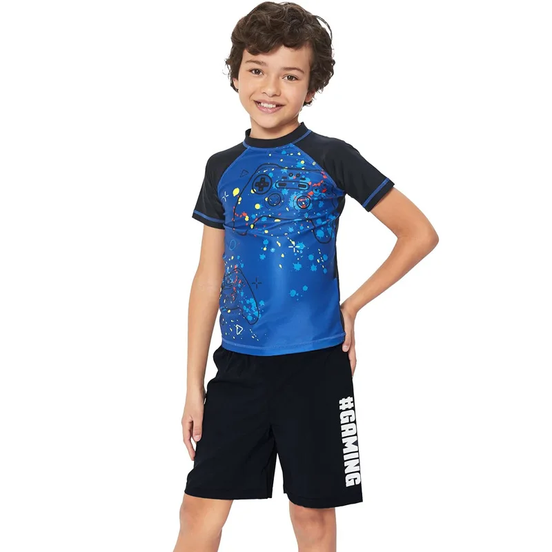 2026 New Children's Swimsuit, Boys' and Children's Set, Game Console, Sunscreen, Quick Drying Shorts, Swimsuit