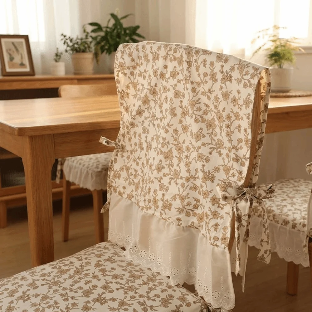 Vintage Dining Chair Backrest Cover Comfortable Soft Embroidered Lace Chair Cover Decorative Ruffle Design Backrest Scarf Cafe