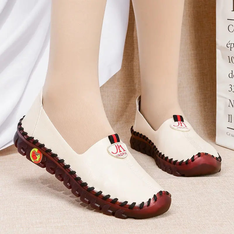 Microfiber Leather Ballet Flats Women Driving Loafers 42 Non Slip Moccasins Woman Mother Orthopedic Nurse Shoes Without Heels