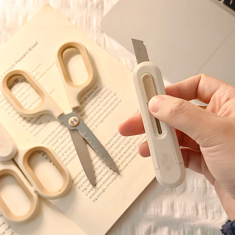 Tragbare, erweiterbare Messerschere – 2-in-1-Schere, Weizenstroh, Nature-Serie, Umschlagmesser, Express-Boxen, Verpackung A7847