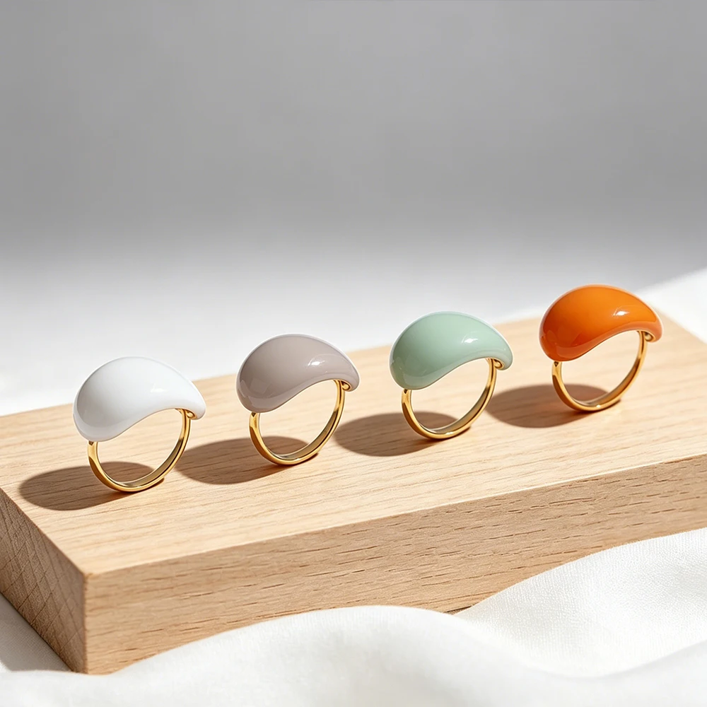 Edelstahlring mit unregelmäßiger Form und Emaille für Frauen, in den Farben Khaki, Orange, Blau, Weiß, Metall-Bonbon-Fingerring, Schmuck für den täglichen Gebrauch von Mädchen.