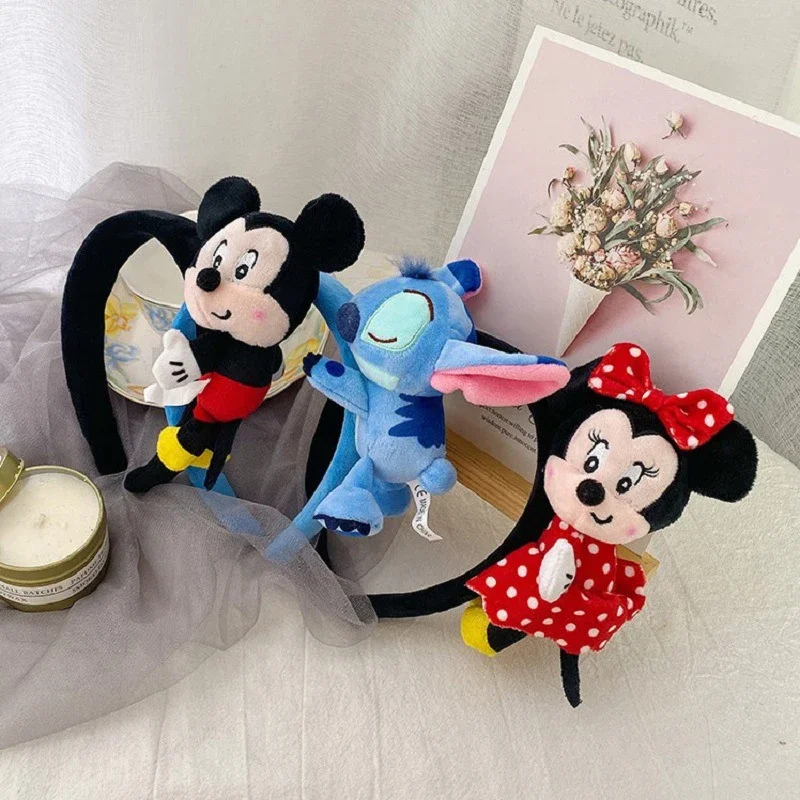 Diadema de felpa con orejas de Mickey de Disney para mujer, diadema de Winnie The Pooh, tocado de Minnie, accesorios para el cabello para niña,