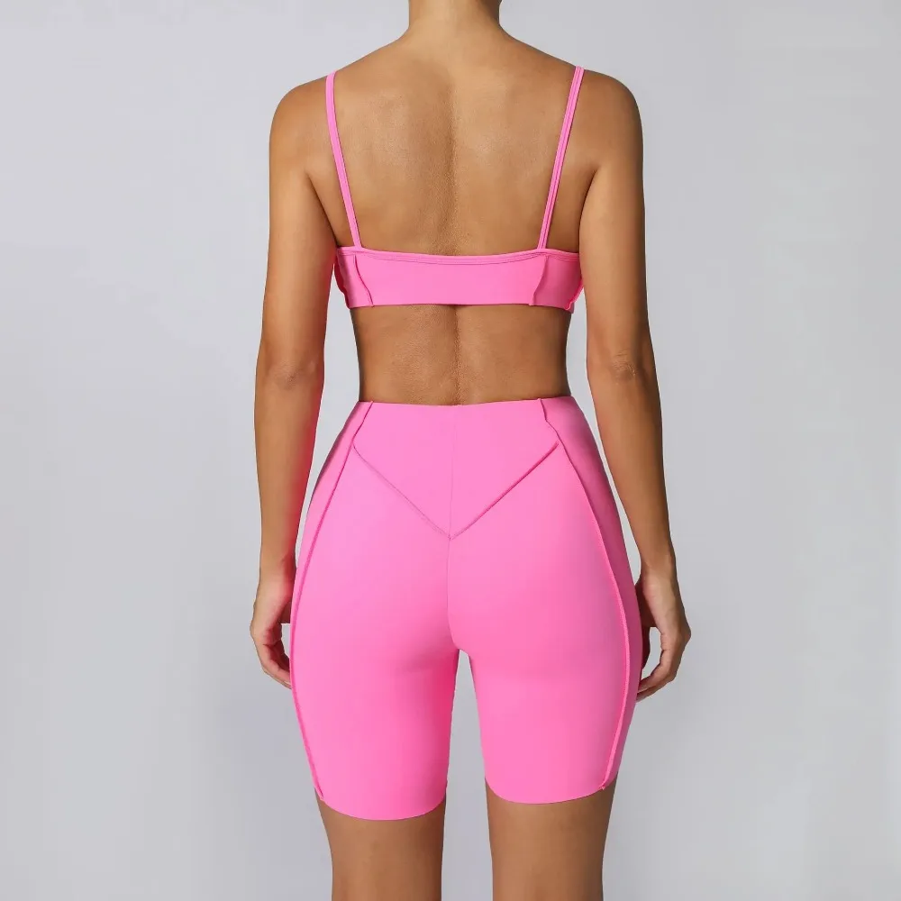 Jóga Fitness Sportovní Soupravy Vysoký Pas Hip-Lifting Kraťasy Otevřená Záda Podprsenka Oblečení Ležérní Běh Cvičení Posilovna Legíny Sexy Set pro Ženy - náhled 4