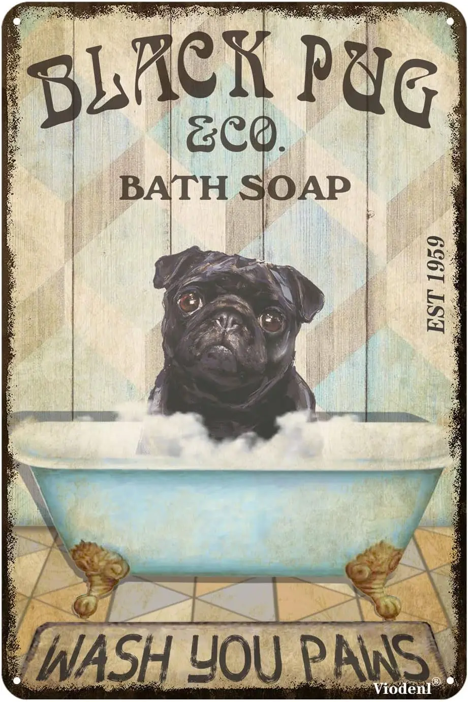 Funny Tin Signs Black Pug Bath Soap Co. Wash Your Paws Tin Sign Vintage Funny Home Bar Club Cave Rustic Wall Art