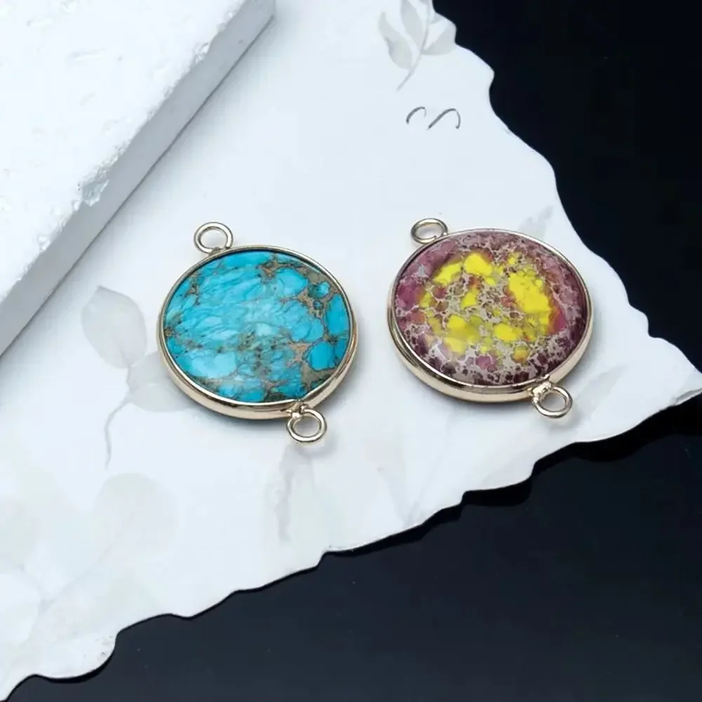 1 قطعة 21x30 مللي متر ثقب مزدوج موصل قلادة الحجر الطبيعي الذهبي الجولة الحجر الإمبراطوري ل قلادة سوار أقراط اكسسوارات #4