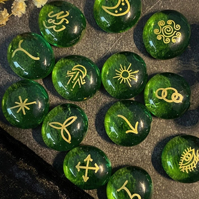 13 ชิ้นไม่สม่ำเสมอ Divination Glass Runes หินอภิปรัชญารักษา Runes ที่ยั่งยืน D5QD