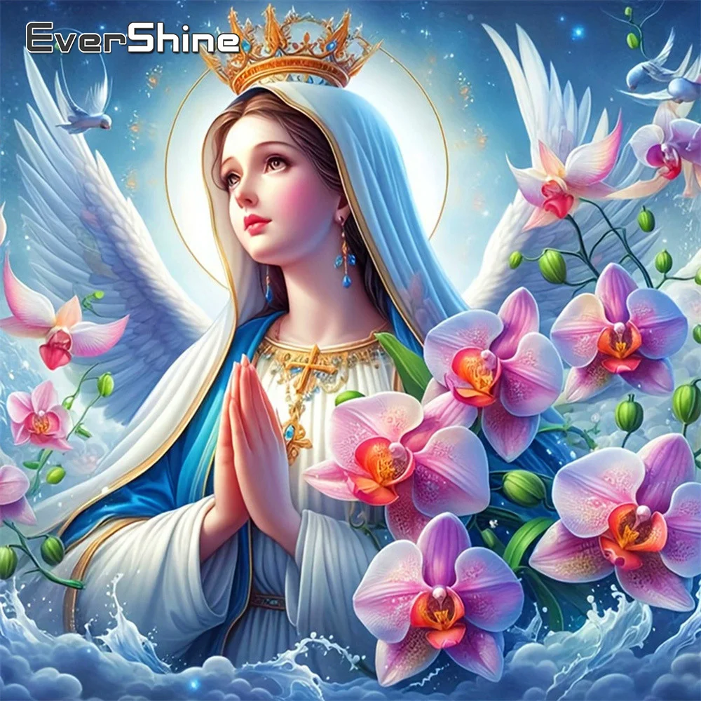 Evershine Diamant-Mosaik Religion Strass-Bild Stickerei Jungfrau Maria Vollquadrat-Diamantmalerei Blumen Wandkunst