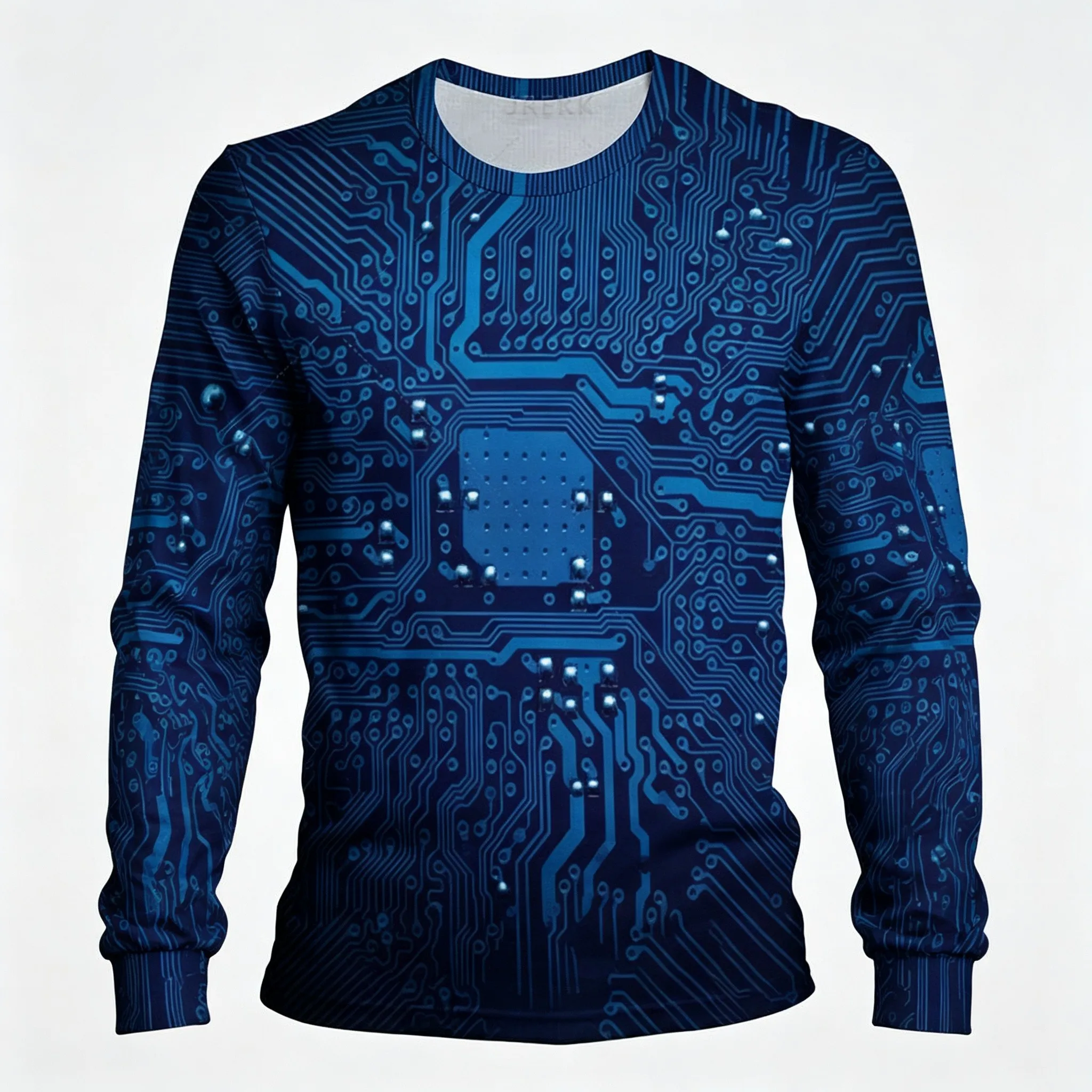 Men's Long Sleeve Crew Neck Sweatshirt 3D Circuit Board Print Tech Graphic Casual Street Pullover Top