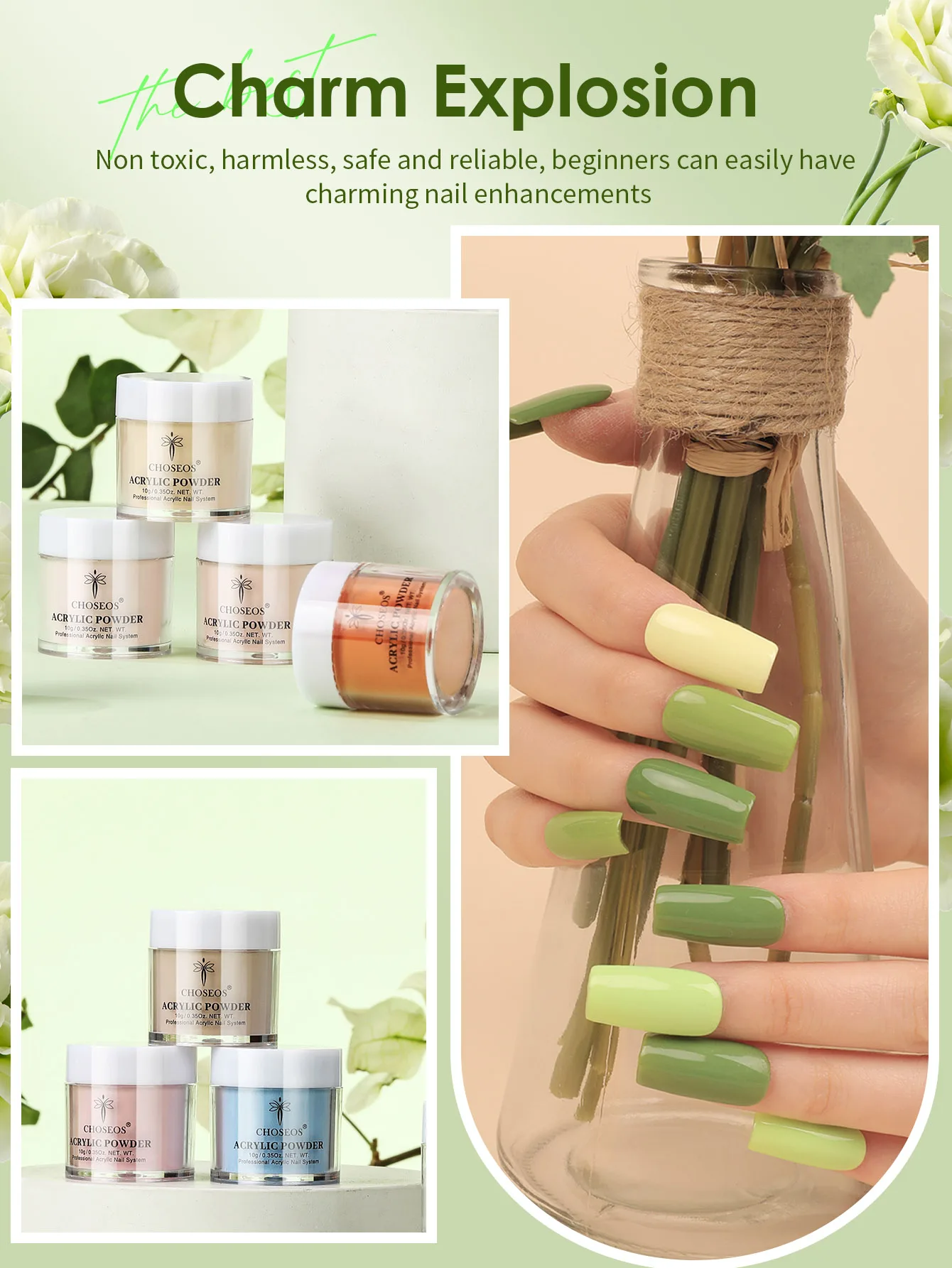 ชุดผงอะคริลิคคริสตัล 12 สี สร้างเล็บคุณภาพระดับร้านทำเล็บที่บ้าน เหมาะสำหรับมือใหม่และมืออาชีพ