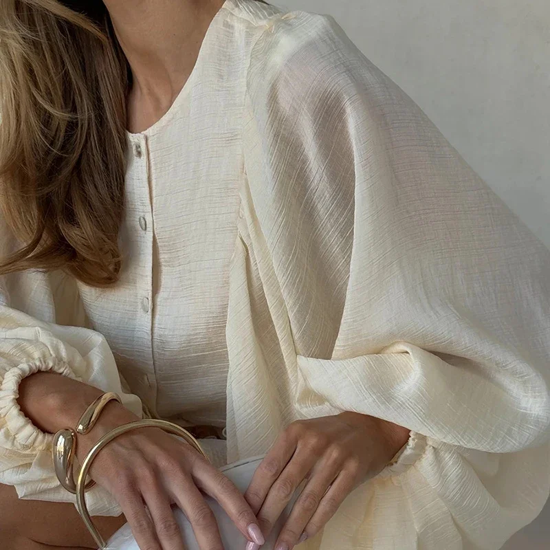 Lente Lantaarn Lange Mouw Woon-werkverkeer Jurk Vrouw Elegante O Hals Knop Mini Korte Jurken Zomer Effen Ruches Onregelmatige Jurken