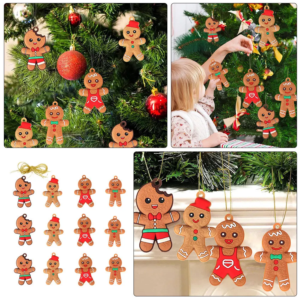 

12Pcs Xmas Gingerbread Man Hanging Decor Christmas Tree Ornaments Holiday Pendant Xmas Tree Decoration Party Decorative Props