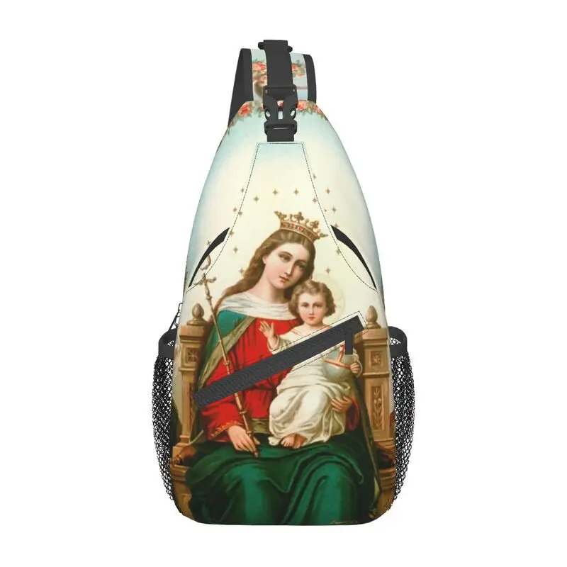 Bandolera de la Virgen María personalizada para hombre, cristiano católico bolso de viaje para el pecho, mochila cruzada de hombro, mochila de día