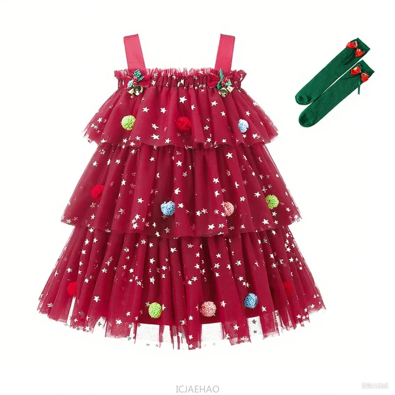 

Рождественское платье для девочек, праздничные детские платья принцессы без бретелек, детское фатиновое платье-торт, костюм, детская одежда, Vestidos