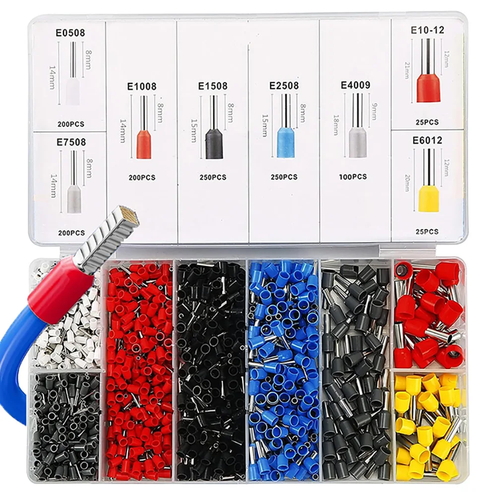 

1250 шт., комплект медных обжимных разъемов, изолированная проволочная втулка, трубчатые клеммы AWG 22-8, обжимной штифтовый разъем для наконечника проводов