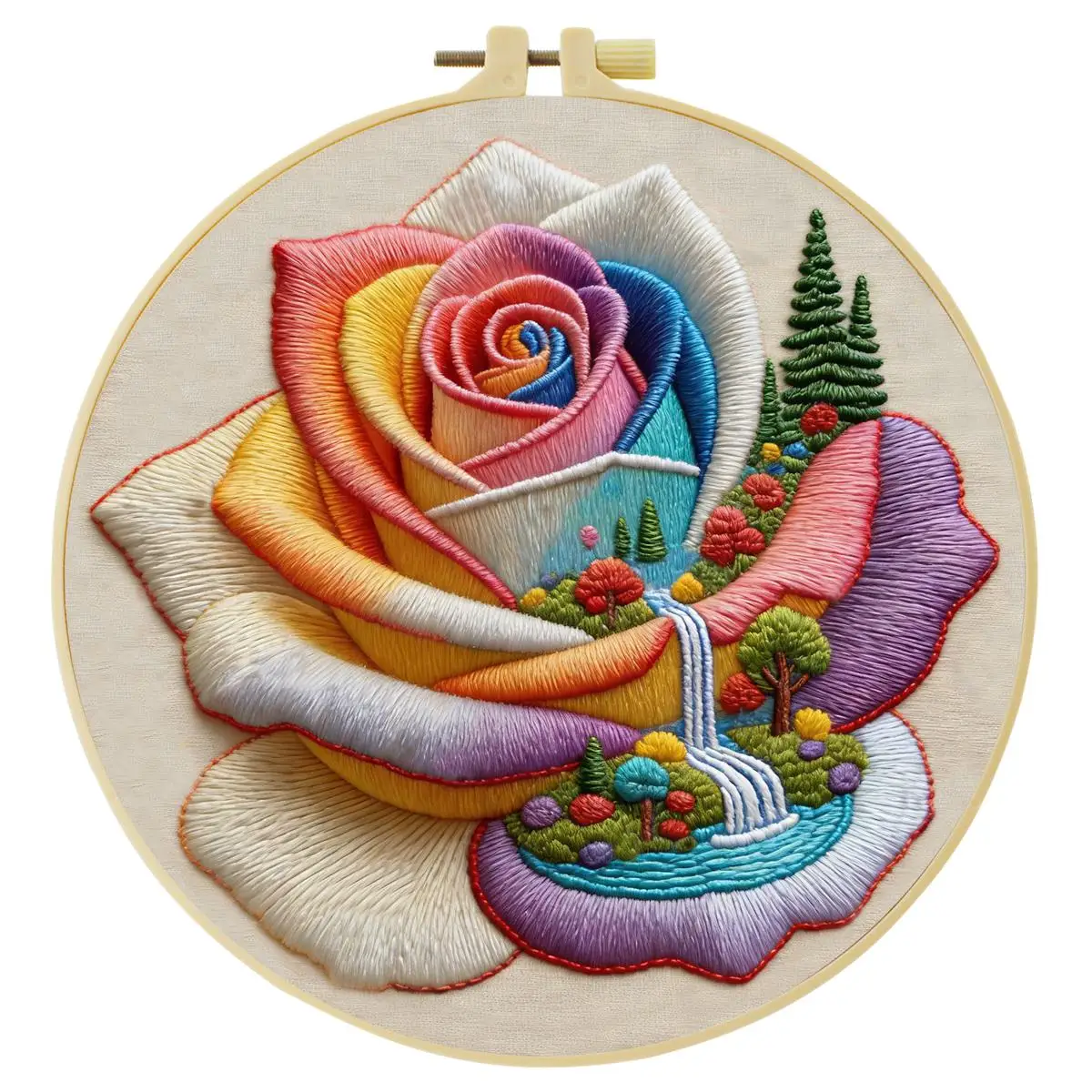 1 Stück 20X20CM/15X15CM 7,87/6,3 Zoll Farbige Rosen Stickerei Starter-Kit DIY-Kit DIY-Stickerei-Set Handarbeiten Heimdekoration – Detail 2