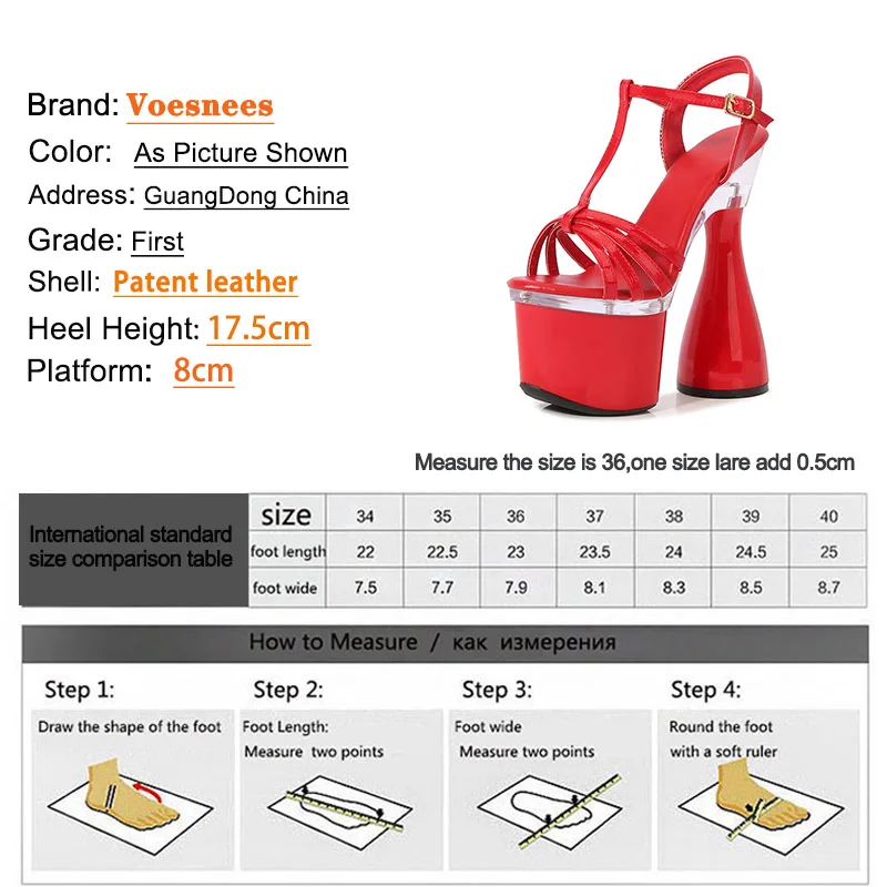 2022 Women Red Sexy Super High Heels Sandals Fashion Platform Summer Model T Station 17.5CM Stage Catwalk Shoes Plus Size 35-43