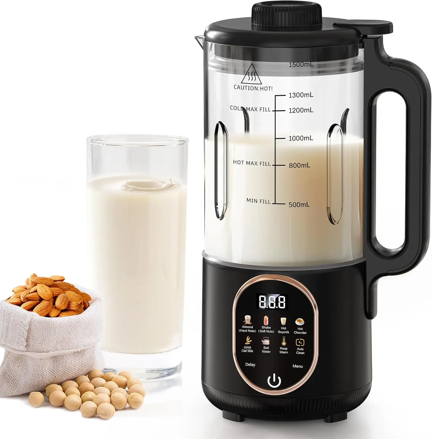 

50oz Automatic Nut Milk Maker Machine, 10-in-1 for Homemade Oat, Coconut, Soy Milk with Delay Start & Auto Clean