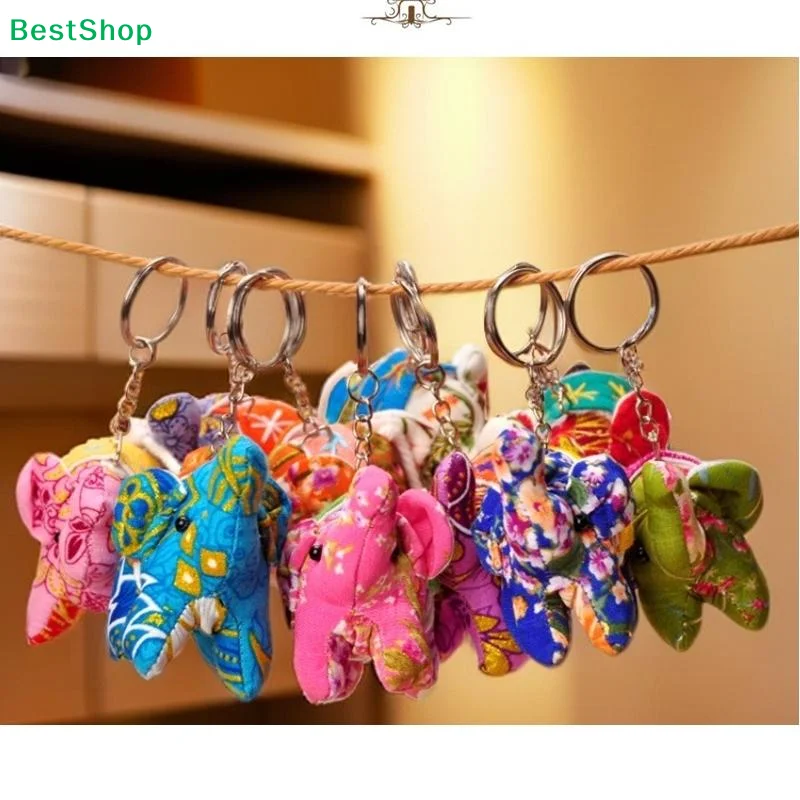 ♥ Porte-clés petit éléphant en tissu Floral thaïlandais, breloque de sac, Souvenir de voyage, cadeau créatif