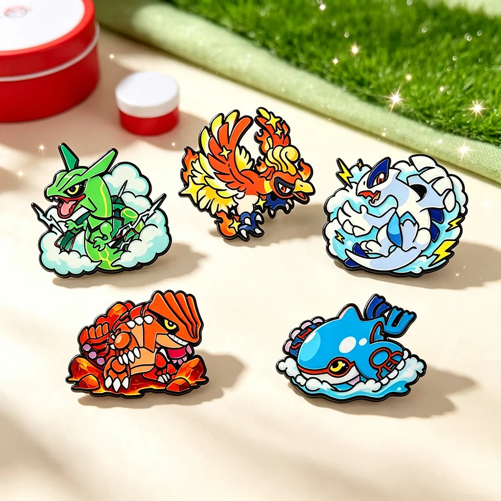 5-teiliges Set legendärer Tier-Emaille-Pins, Cartoon-Monster-Anstecknadeln, Rayquaza-Legierungs-Broschen zur Dekoration von Rucksäcken – Detail 4