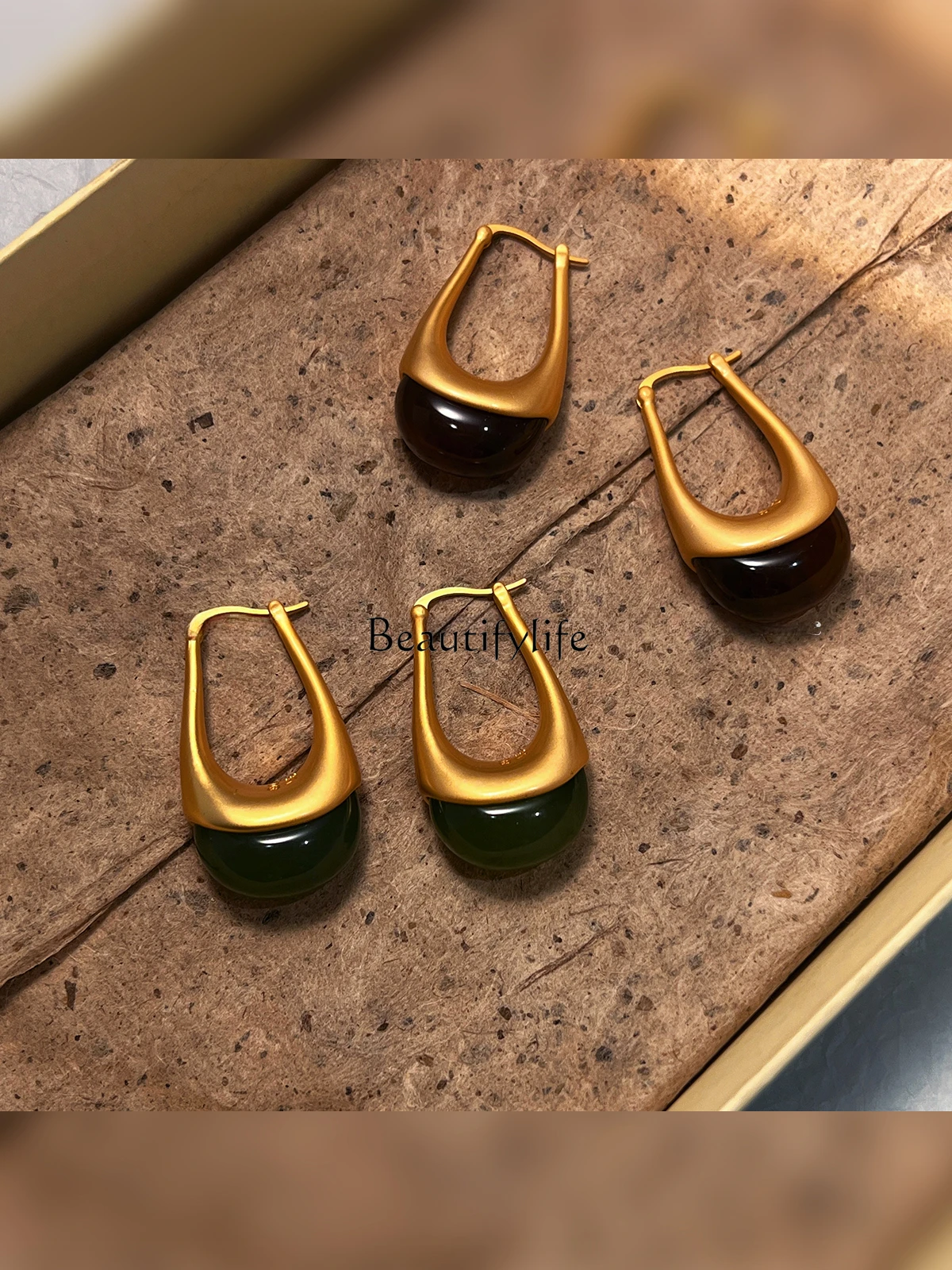 Amber Pendant Earrings Female Maillard Earrings New Popular Circle French High-End Affordable Luxury