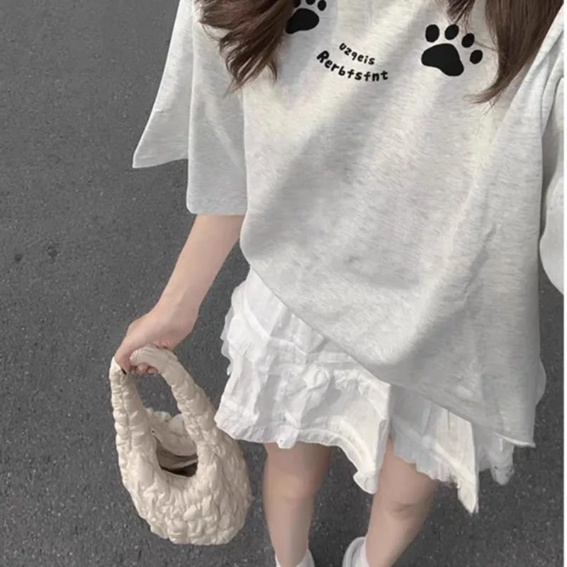 女性の綿半袖 Tシャツユニークなデザイン Y2k カジュアル女性服アメリカンスタイル通気性ルーズフィット夏トップ