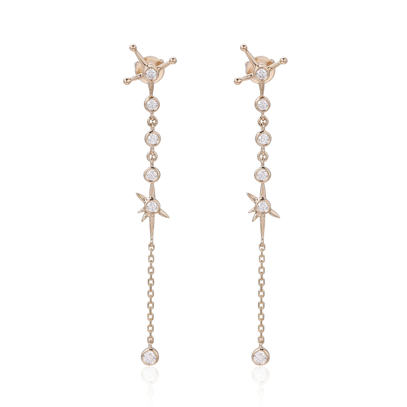 

Provence 14K Yellow Gold Tassel Drop Earrings With Round Moissanite Diamonds For Lady Drop Link Earrings Accessories Gift