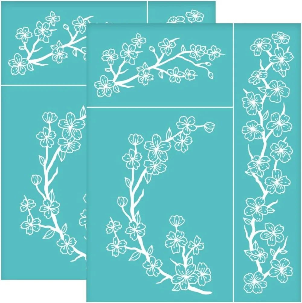 2pcs 8.6x11 Inch Sakura Silk Screen Printing Stencils Self-Adhesive Silk Screen Stencils Cherry Blossom Border Screen Stencils