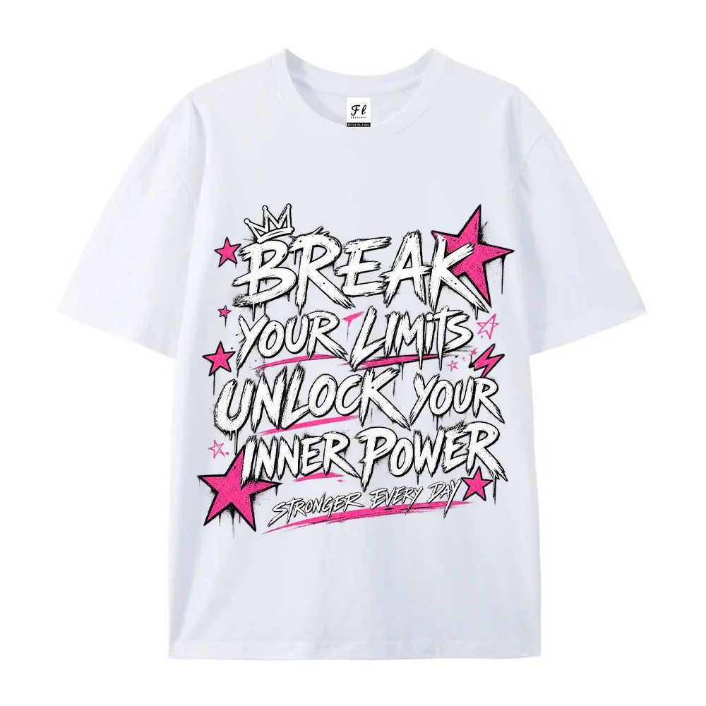 Women Graphic T‑Shirts Break Your Limits Letter Star Crown Print Crew Neck Short Sleeve Casual Inspirational Streetwear Tee