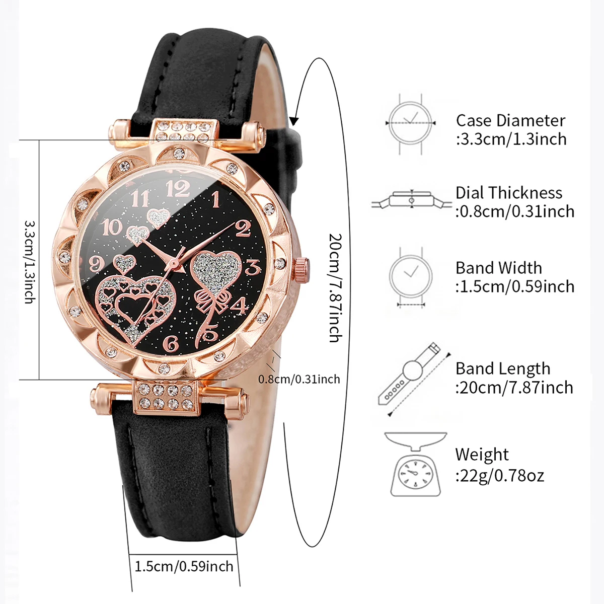 6PCS/Set Women\'s Watch Fashion Rhinestone Heart Dial Quartz Watches Bracelet Set(Without Box)
