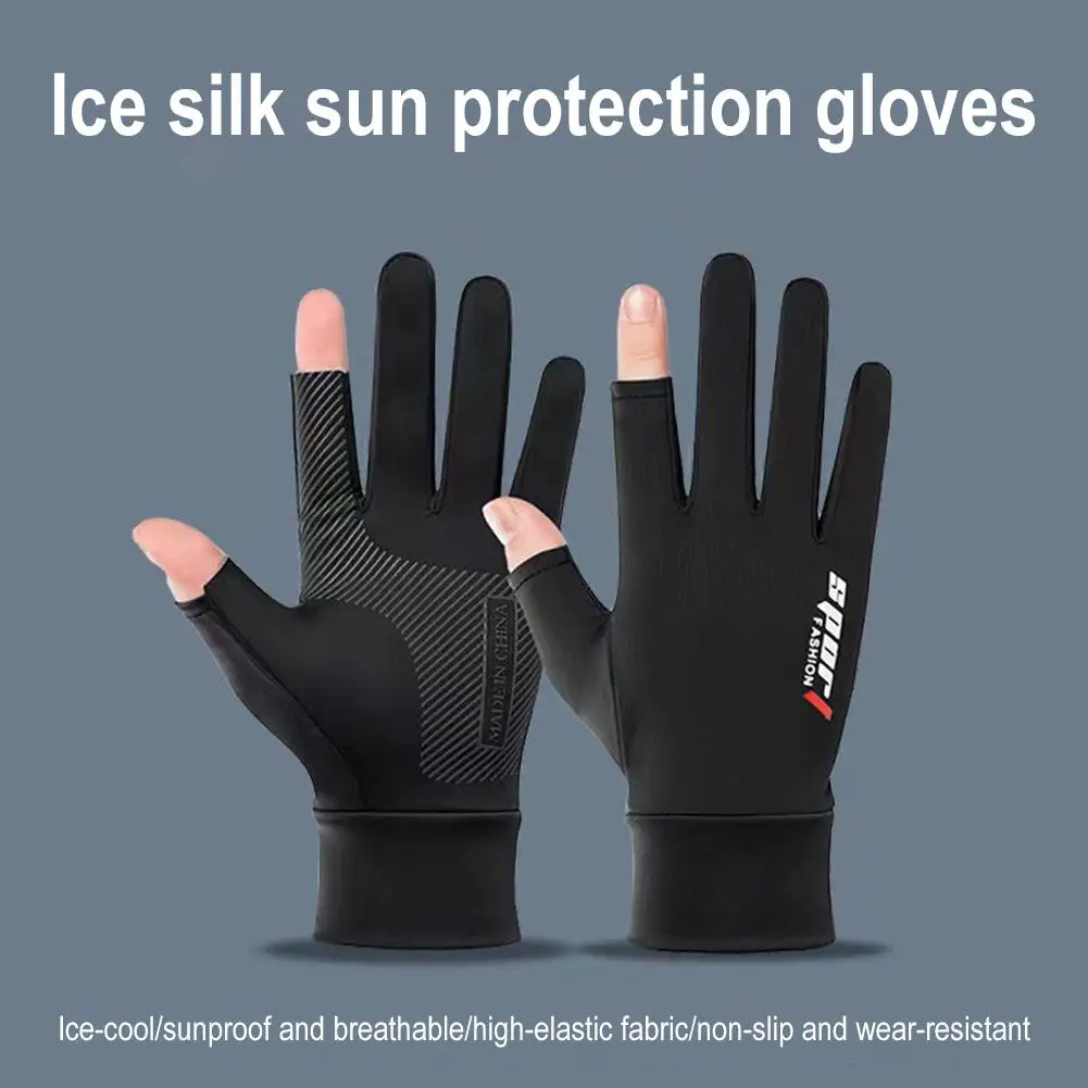 Sunscreen Gloves Men Summer Dew Finger Leak Two Fingers Breathable Fishing Gloves Takeout Thin Silk Half Finger Ice Y8F4