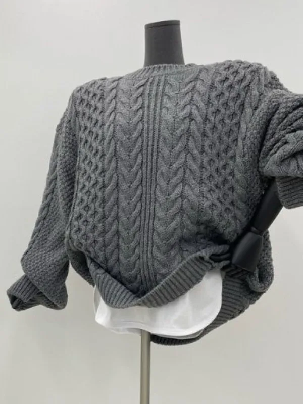 Maglione lavorato a maglia oversize allentato Felpa con cappuccio di media lunghezza da donna ey Autunno Inverno New Sle Coreano Sle Thiened Casual Faion