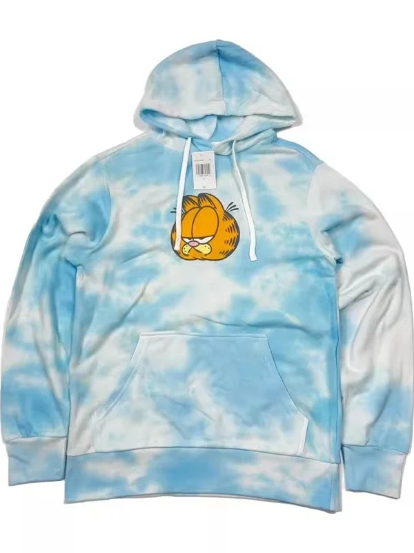 ライトフリースピュアブルーオンブル漫画パーカーカップルスウェットシャツカジュアルストリートウェア女性の春秋ファッション