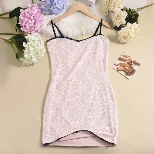 Mini Dress for Women New 2025 Summer Elegant Pink Double Lace Sexy Sheer Strap Bodycon Dresses Party Club Outfits Y2K Skirt