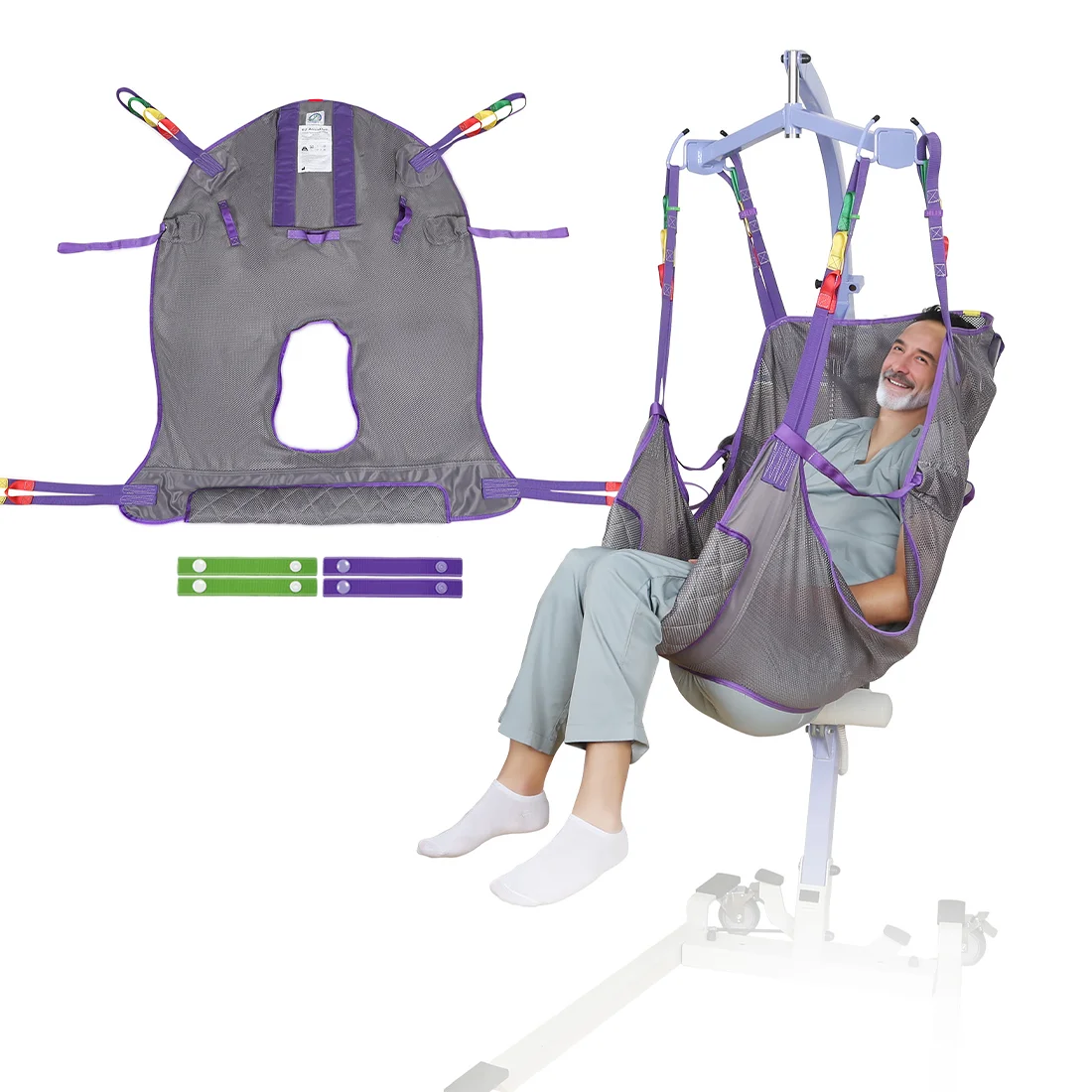 Ehucon Full Body Mesh Toileting Sling Patient Lift Sling with Commode Opening for Elderly Disabled Heavy Duty Patient Aid