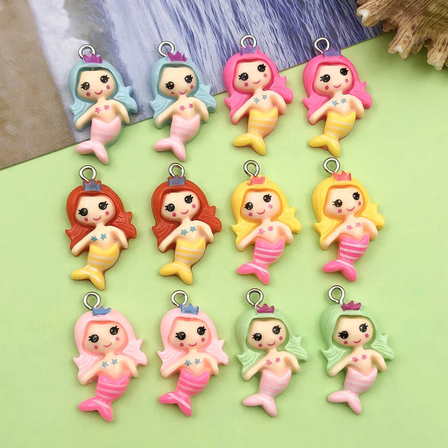 10/12pcs 17*29mm Resin Mermaid Princess Charms Marine Life P